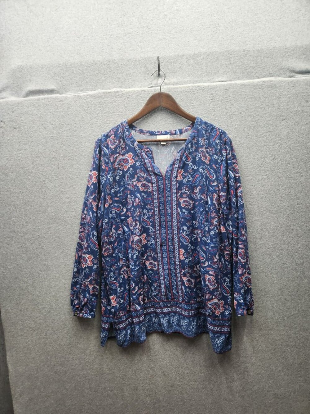 J.Jill Blue Paisley Print Tunic Top XL 100% Rayon‎ Long Sleeve Relaxed Fit